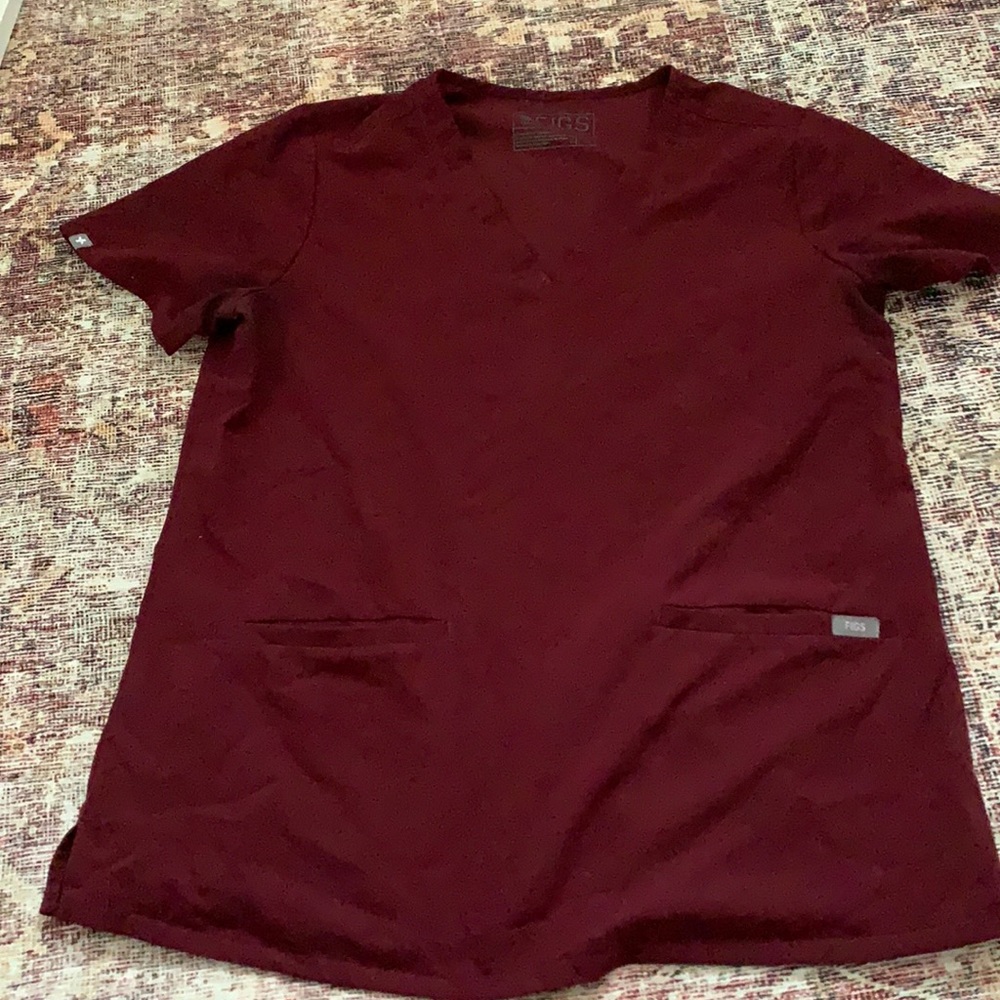 Maroon two pocket scrub top